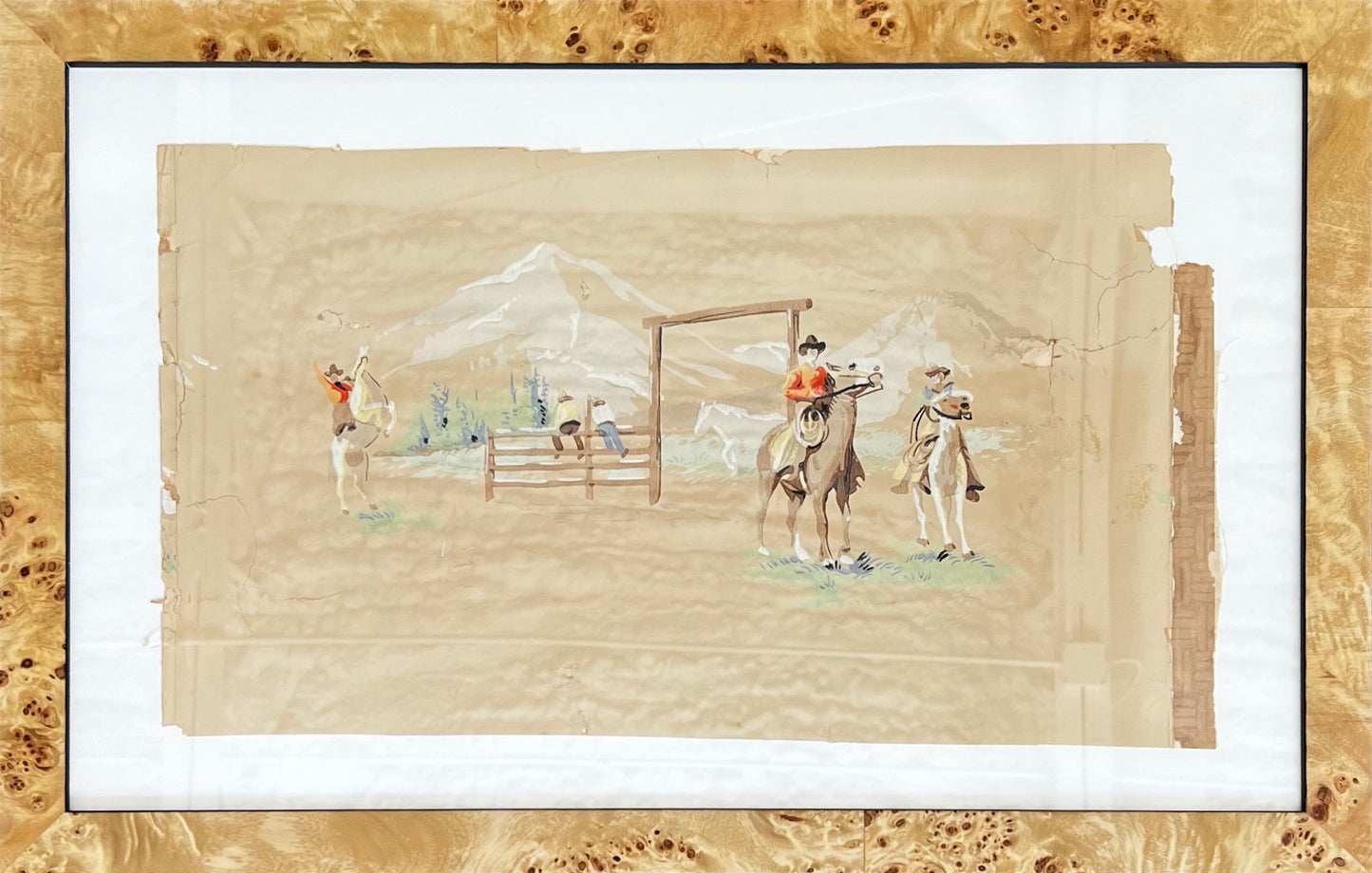 Vintage Western Wallpaper Remnant, Set of 2