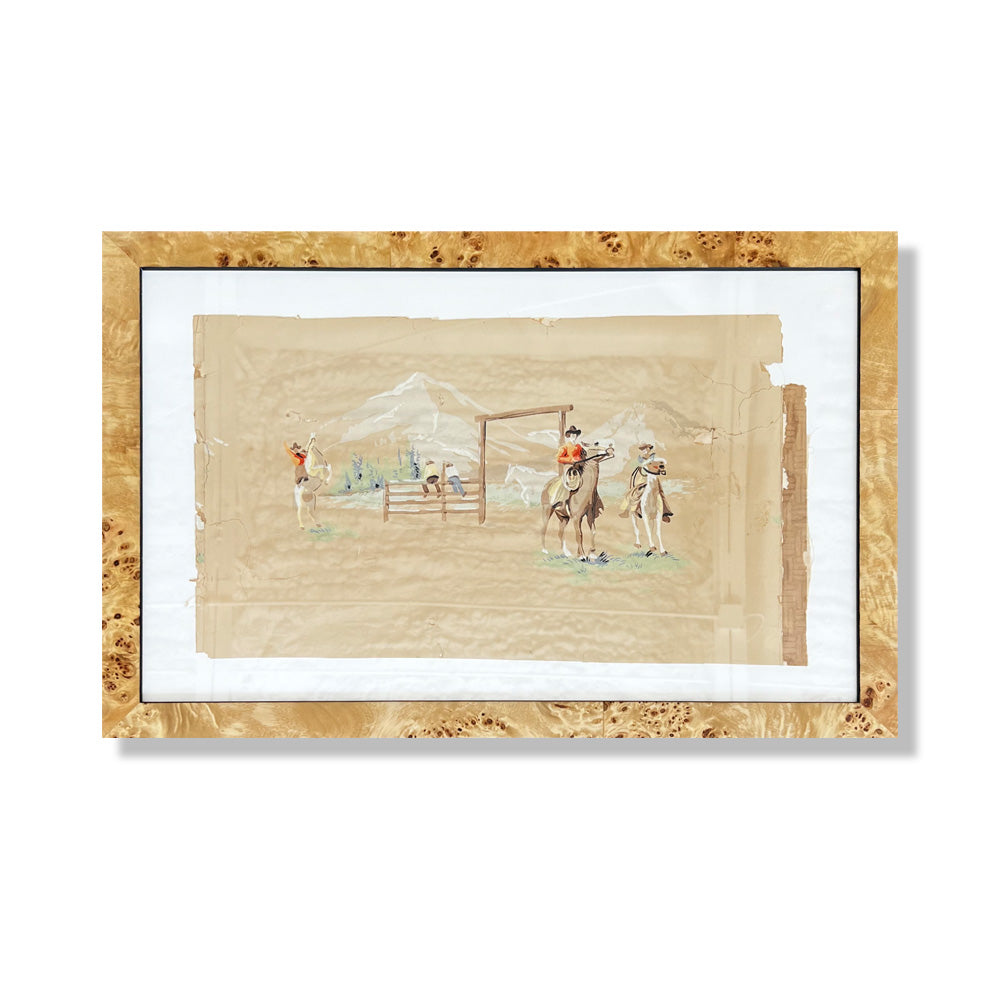 Vintage Western Wallpaper Remnant, Set of 2