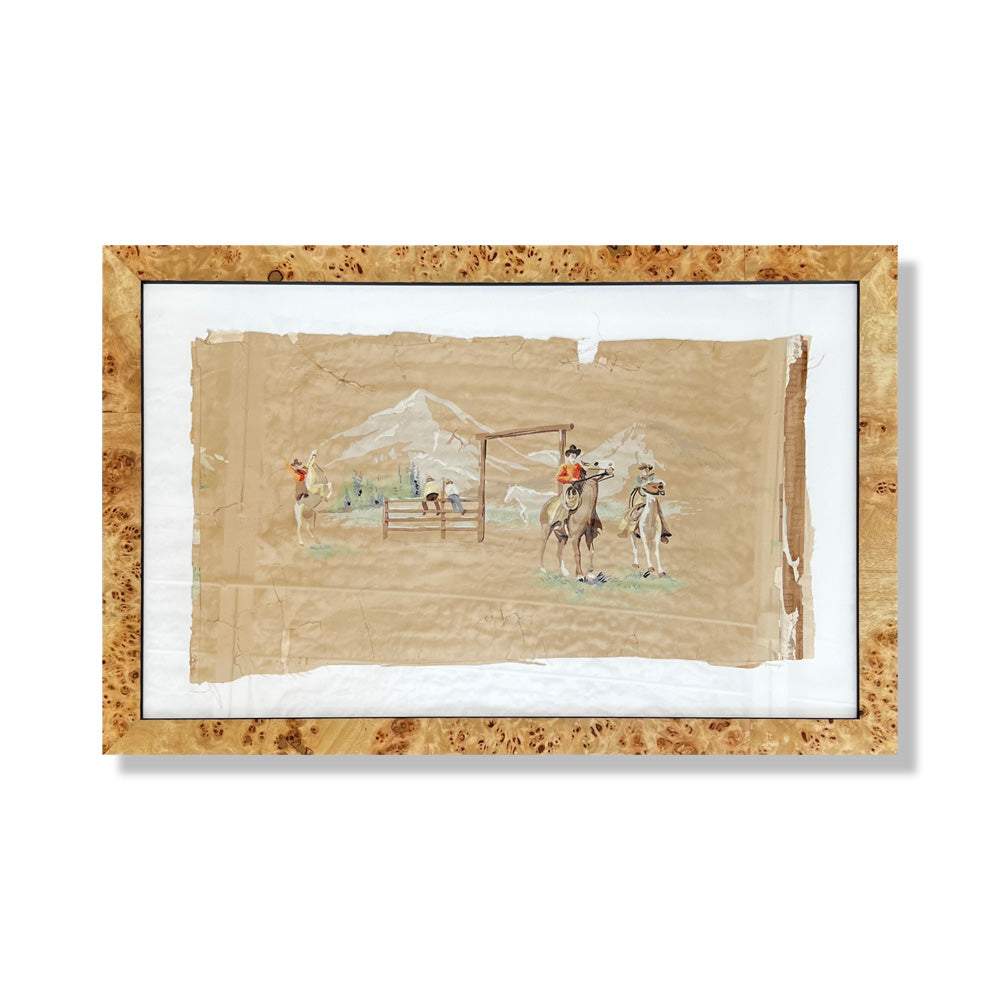Vintage Western Wallpaper Remnant, Set of 2